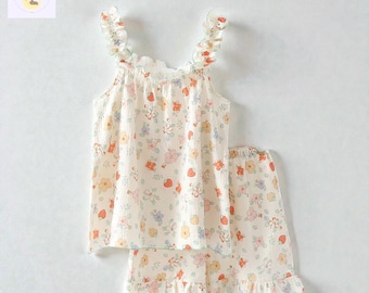 Playful Garden Pyjama Set | Ruffle Top & Shorts | For Gifting and Cozy Bedtime Rituals