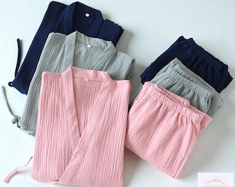 Traditional Kimono Style PJs | Matching Cotton Loungewear for Two