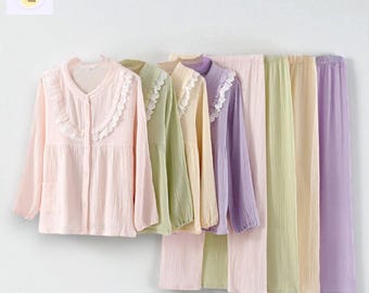 Pastel Lace Trim Pyjama Set | Dreamy Lounge Set For Her