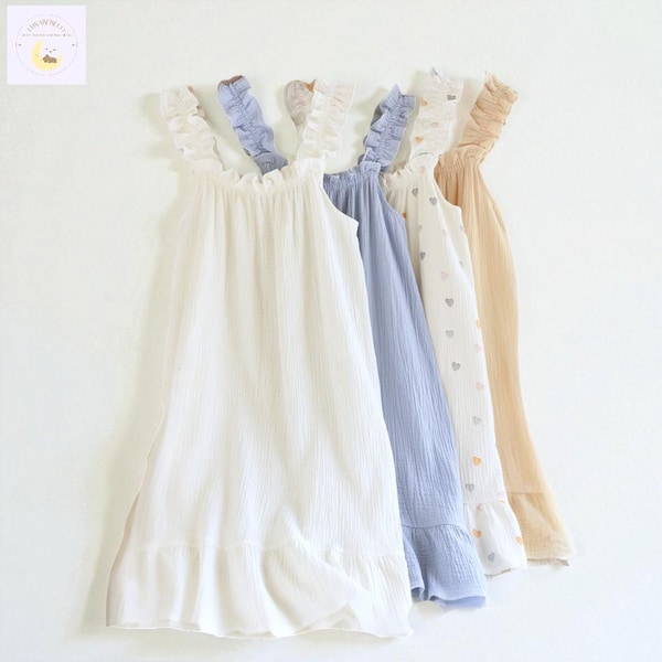 Vestido de algodón suave con volantes / Camisón ligero de gasa para ella
