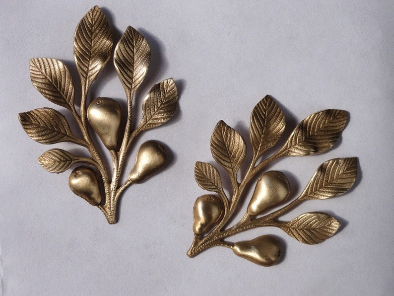 Brass Pear Tree Branch Stamping 1 pair