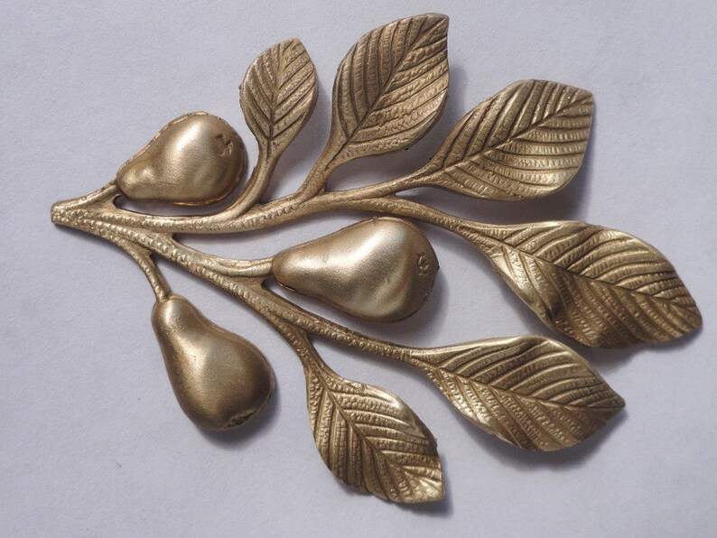 Brass Pear Tree Branch Stamping 1 pair