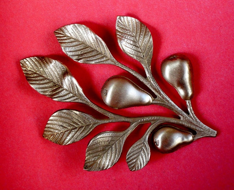 Brass Pear Tree Branch Stamping 1 pair