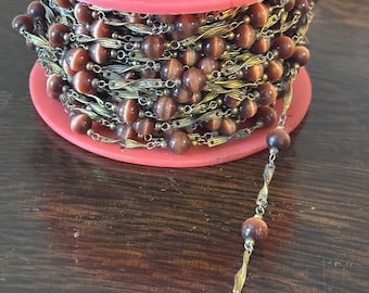 Rosario clásico de cuentas y cadena color marrón cacao (1,5 m)