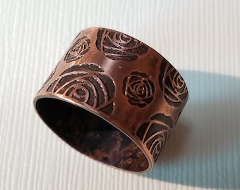 Etched Copper Rose Ring