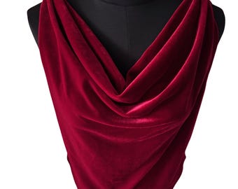 Vintage 90s Crimson Velvet Cowlneck Sleeveless Top | Size Large | Special Occasion