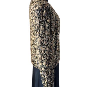 Vintage 90s Adrianna Papell Beaded Silk Jacket | Gold Sequin Evening Bolero image 4