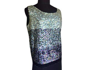 Vintage 70s Disco Ombre Sequin Top | Statement Authentic Label