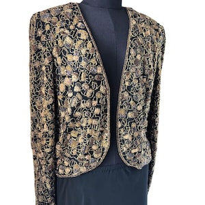 Vintage Adrianna Papell jacket with gold and bronze mosaic beading.