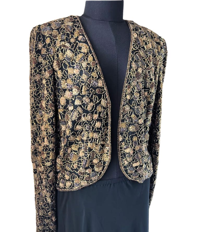 Vintage Adrianna Papell jacket with gold and bronze mosaic beading.