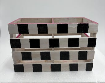 Wooden Crate w/ courtly checks. Great for utensils. Hand painted and Mackenzie Childs inspired. “Crate Check”