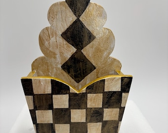Wooden napkin holder or letter holder. Hand painted Mackenzie Childs inspired. “Diamond Check“