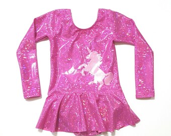 Girls Unicorn Leotard: Hot Pink Sparkle Gymnastics Costume