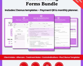 Microneedling Forms Bundle for Estheticians | Editable Canva Templates | Consult, Consent, Aftercare, Treatment Notes + Bonus