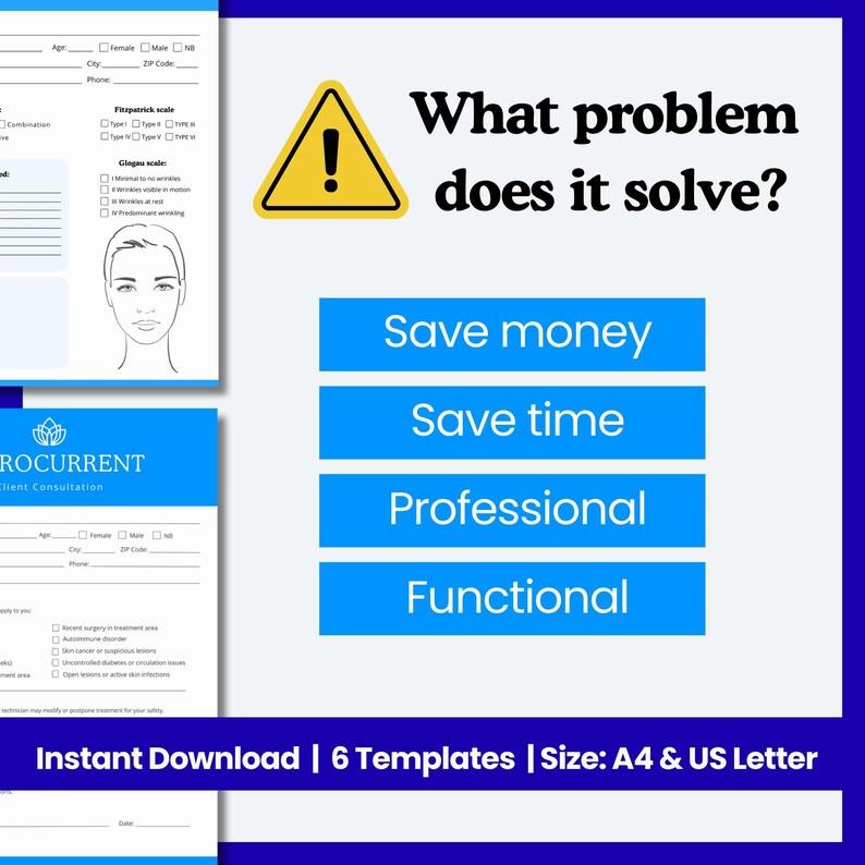 Microcurrent Forms Bundle for Estheticians | Editable Canva Templates | Client Intake, Aftercare, Treatment Notes, Contraindications | bild 2
