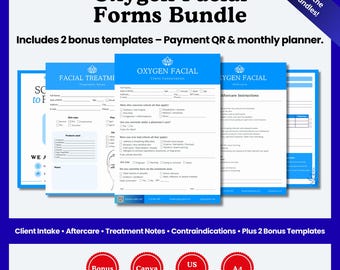 Oxygen Facial Forms Bundle | Client Intake, Consent, Aftercare & Treatment Notes | Editable Canva Templates for Estheticians |