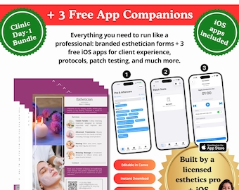 Esthetician Studio Bundle: Client Forms + 3 iOS Apps, Editable in Canva, Instant Download