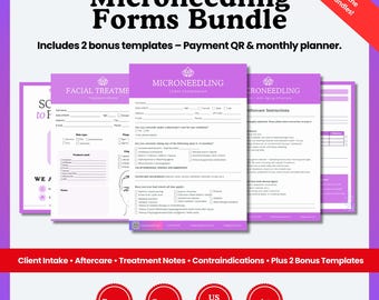Microneedling Forms Bundle for Estheticians | Editable Canva Templates | Consult, Consent, Aftercare, Treatment Notes + Bonus |