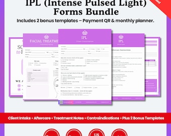IPL Facial Forms Bundle | Client Intake, Consent, Aftercare & Treatment Notes | Editable Canva Templates for Estheticians |