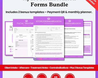 Hydrodermabrasion Forms Bundle Canva Templates | Esthetician Client Intake, Aftercare, Treatment Notes | Estheticians, Spa & Salon