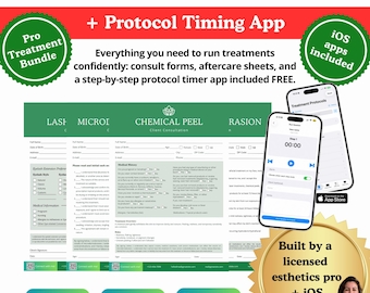 Paquete de formularios para esteticistas: consulta, consentimiento y cuidados posteriores editables (aplicación iOS incluida)
