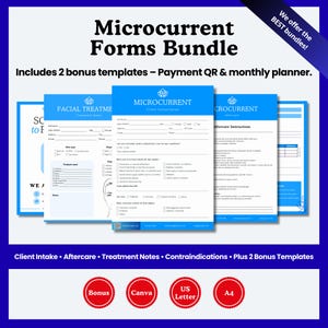 Microcurrent Forms Bundle for Estheticians | Editable Canva Templates | Client Intake, Aftercare, Treatment Notes, Contraindications |