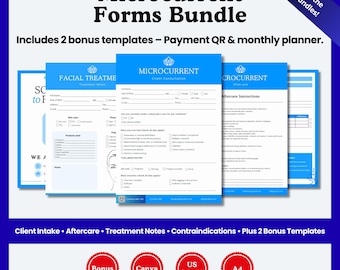 Microcurrent Forms Bundle for Estheticians | Editable Canva Templates | Client Intake, Aftercare, Treatment Notes, Contraindications |