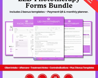 LED Phototherapy Forms Bundle | Esthetician Client Intake, Consent, Aftercare & Facial Treatment Notes | Editable Canva Templates |