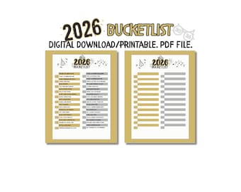 Lista de deseos para 2026 – PDF imprimible / Metas de Año Nuevo, aventuras y actividades de crecimiento personal
