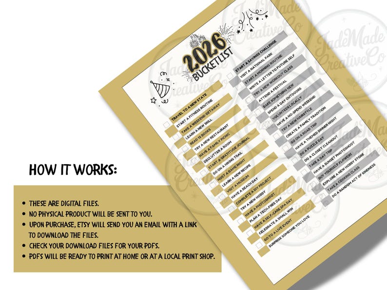 2026 Bucket List – Printable PDF | New Year Goals, Adventures & Self ...