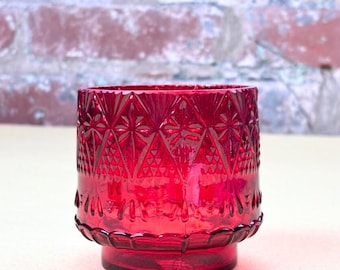 Vintage-Style Red Glass Candle Holder — 3" x 3"