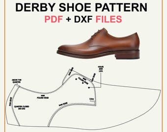 Derby Shoe Pattern PDF + dxf | Men's Leather Dress Shoe Sewing Template | Monza F1