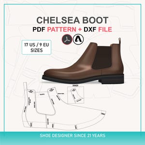 Patrón de bota Chelsea (PDF + dxf) / Plantilla de costura para botas de cuero para hombre / Imola F1