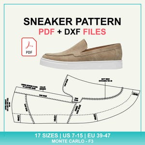 Sneaker Pattern PDF + DXF | Leather Loafer Pattern | US 7–15 (Monte Carlo F3)