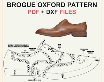 Brogue Oxford Shoe Pattern PDF + dxf | Men's Leather Dress Shoe Sewing Template | Savoia F1