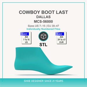 Cowboy Boot Last STL | Western Square Toe - 3D Printable Digital Footwear Design | Dallas