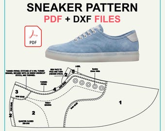 Patrón de zapatillas deportivas en PDF + DXF / Patrón de zapatos de cuero / Tallas estadounidenses 7–15 (Silverstone F5)