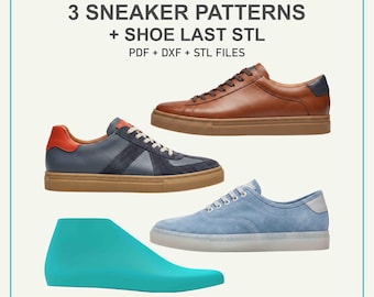 Sneaker Pattern Bundle PDF + DXF | 3 Sneaker Patterns + Shoe Last STL | Silverstone