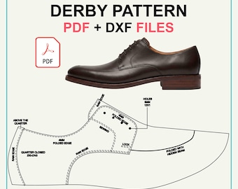 Derby Shoe Pattern PDF + DXF | Men's Leather Shoe Making | US 7–15 (Monza F5)