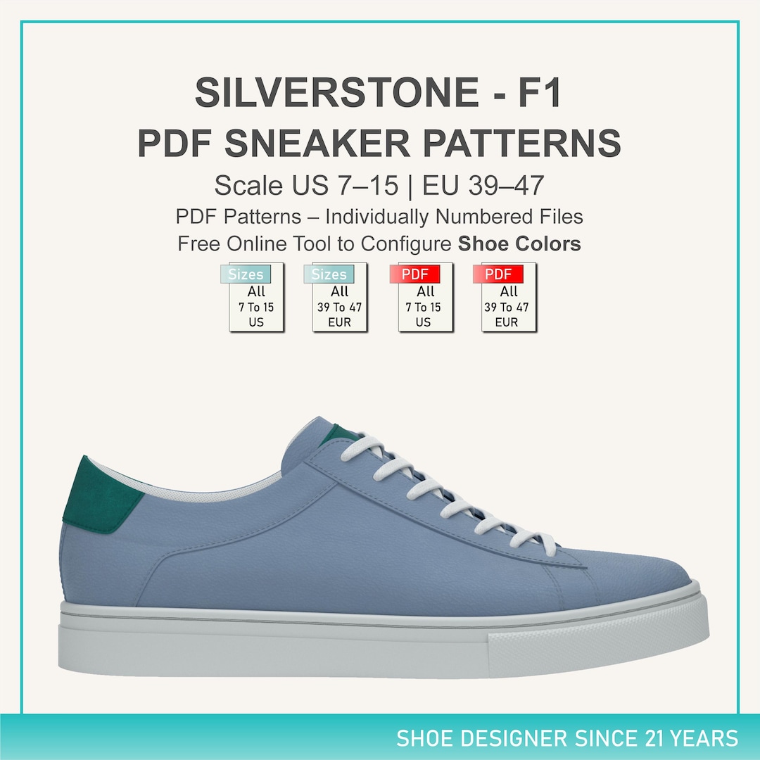 Men's Sneaker Pattern PDF Silverstone F1 – US 7 to 15 | EUR 39 to 47 - Etsy