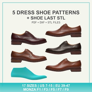 Kleiderschnittmuster-Set (PDF + DXF) | 5 Schuhkleid-Schnittmuster + Schuhleisten-STL | Monza