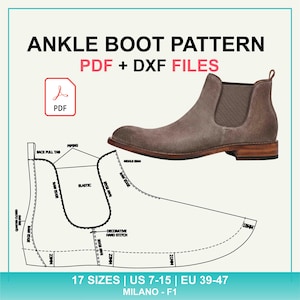 Ankle Boot Pattern PDF + DXF | Men's Leather Making Sizes US 7-15 (Milano F1)
