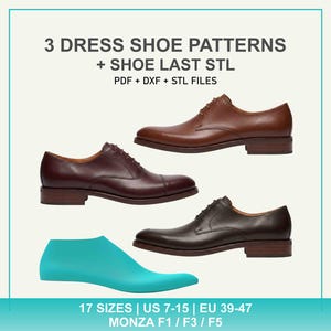 Dress Shoe Pattern Bundle PDF + DXF | 3 Patterns + Shoe Last STL | Monza