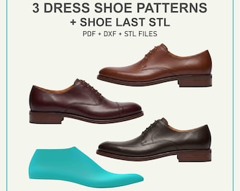 Dress Shoe Pattern Bundle PDF + DXF | 3 Patterns + Shoe Last STL | Monza