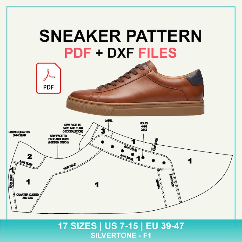 Sneaker Pattern PDF + DXF | Leather Shoe Pattern | US 7–15 (silverstone ...