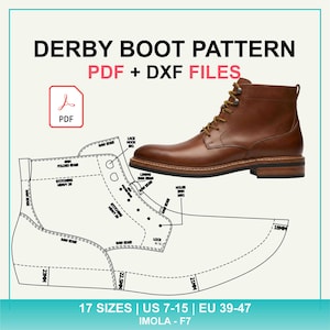Men's Derby Boot Pattern PDF + DXF | Leather Shoemaking Template (US 7–15) Imola F7