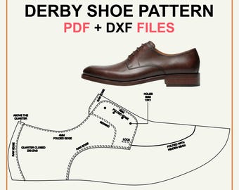 Derby Shoe Pattern PDF + dxf | Men's Leather Dress Shoe Sewing Template | Monza F5