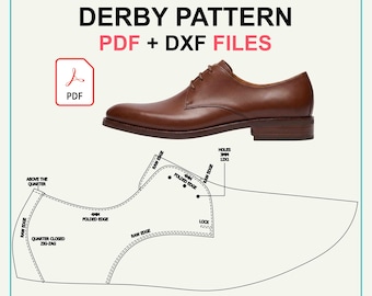 Derby Shoe Pattern PDF + DXF | Men's Leather Shoe Making | US 7–15 (Monza F1)
