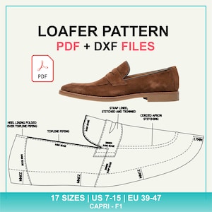 Leather Penny Loafer PDF + DXF | Men's Loafer Shoe Pattern | US 7–15 (Capri F1)