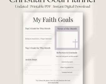 Christian Goal Planner | Faith-Based Goals | Scripture Reflection Template (PDF)